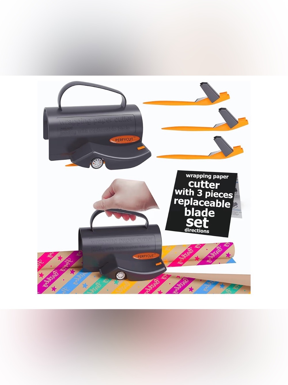Gift Wrapping Paper Cutter with 3 Replaceable Blades